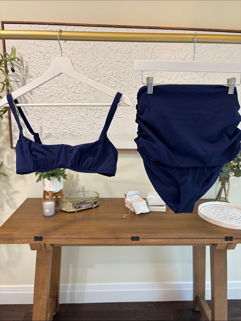 SKIMS Navy Bandeau Bralette & High-Waist Ruched Bottom